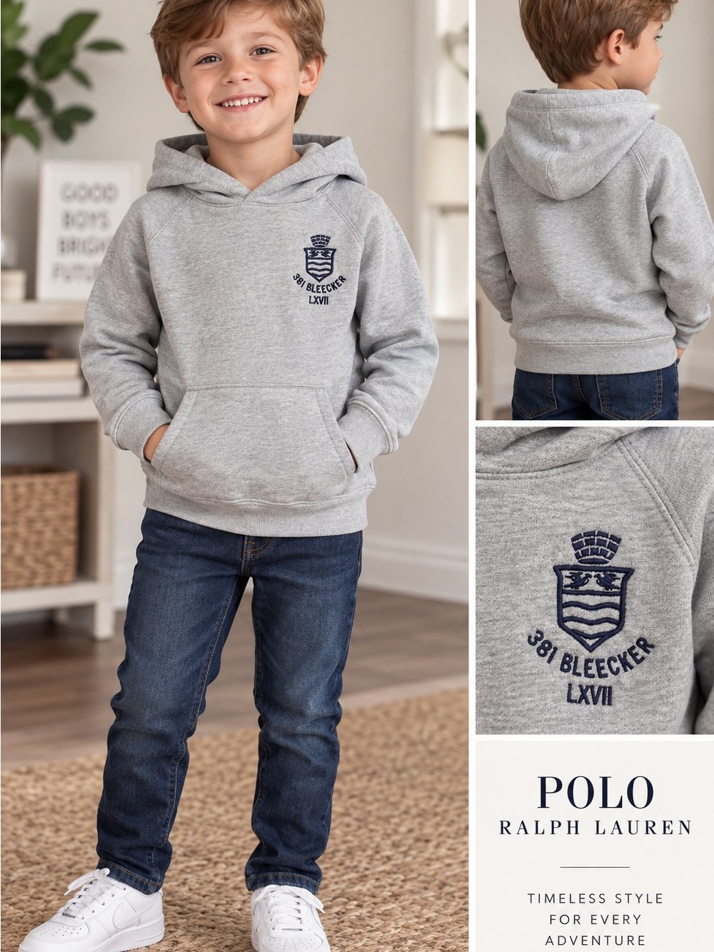 NWT Polo Ralph Lauren Boys Gray 381 Bleecker Crest Hoodie Size 5
